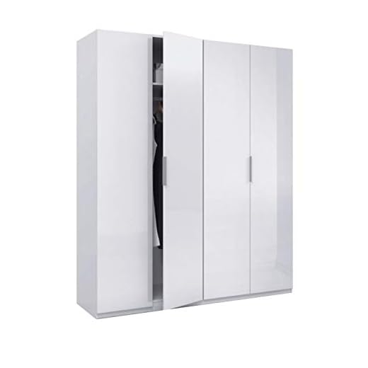 Armario 4 puertas, color Blanco Brillo, medidas 200 cm (Alto) x 180 (Ancho) x 52 cm (Fondo)