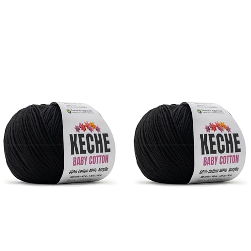 Image of Keche Baby Cotton, 60% Cotton 40% Acrylic Yarn, Soft Cotton Yarn for Crochet and Knitting, Amigurumi Yarn 4 Skeins /Balls [1.76 Oz (50g) / 180 Yrds (165m)] x 2 Black