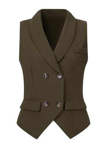 Gilet de costume double boutonnage vert militaire XL Allegra K pour femme