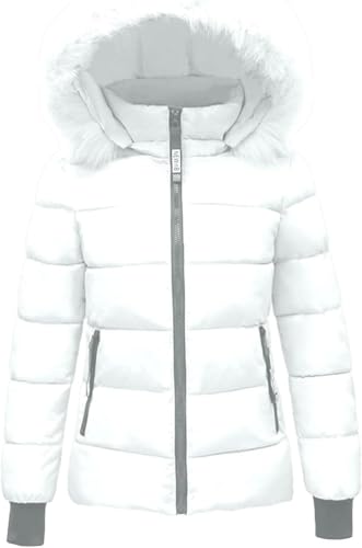 Chaqueta Corta de Invierno cálida con Capucha para Mujer Chaqueta Acolchada con Cremallera Fina Elegante de Gran tamaño Ligera cálida para Exteriores (Blanco,L)