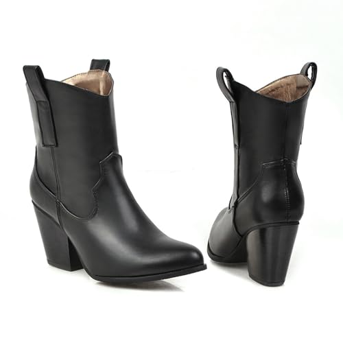 Alsoloveu Womens Ankle Cowboy Boots Western Cowgirl Booties Chunky Heel Pointed Toe Pull on Short Boots2