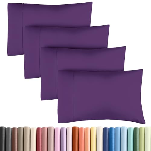 Queen Pillow Cases - 4 Pack Soft Pillowcase Covers - 20" x 30" (Purple)