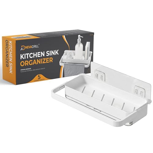 Image of Kitchen Sink Organiser Rack, ABS Material, Wall Mounted Storage Shelf with Towel Hanging Rack, Multiple Use for Bathroom Kitchen Sink, Cleaning Supplies Organizer [ND-13314]