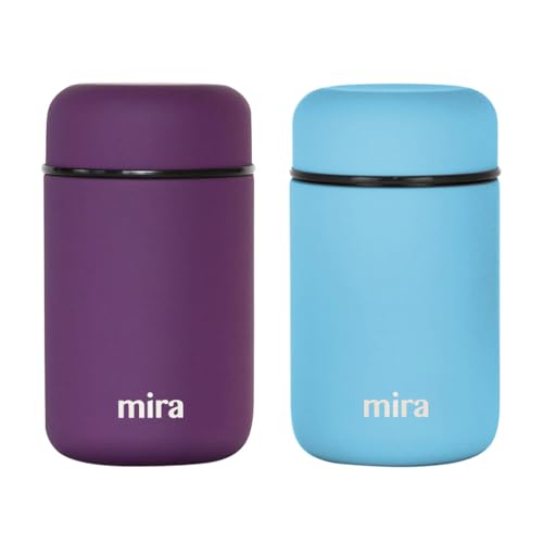 MIRA 2 Pack Insulated Food Jar thermo for Hot Food & Soup, Compact Stainless Steel Vacuum Lunch Container, 13.5 oz, Purple, Pearl Blue