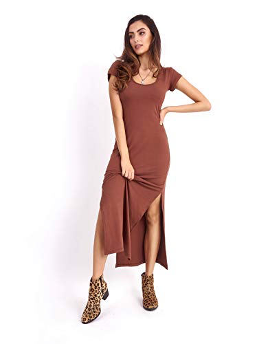 Vestido Midi com Fendas Tamanho:GG;Cor:Marrom