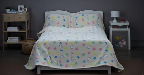 Image of Glow-in-The-Dark Kids Blanket a€ inch Polar Fleece Soft Lightweight Single Bed Blanket with Unicorn Jacquard Print, Multicolor (Star White)