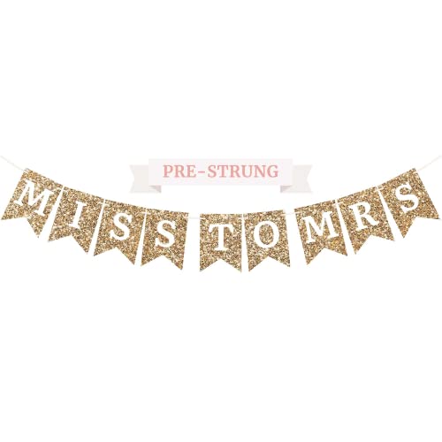Pre-Strung Miss to Mrs Banner - Gold Glitter Bachelorette Bridal Banner