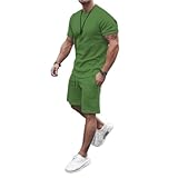 congluoki Men's Shirt and Shorts Set 2 Piece Outfits Fashion Summer Tracksuits Casual Sportwear Set Green XXL