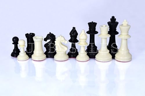 Image of 18 x 18 inches professional tournament Black and White chess board set (Fide-Standards) with Chessmen - 34 pieces and Chess bag, with 2 extra queens