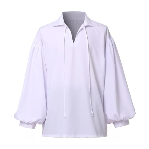 Camisa pirata para hombre con cordones y cuello alto estilo victoriano holgado