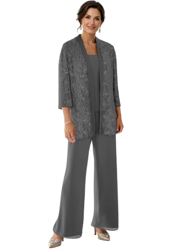 3 Piece Chiffon Mother of the Bride Pant Suits with Lace Jacket DMS01