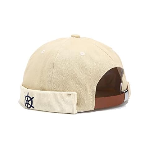 Zegoo Rudder Embroidery Pattern Sailor Cap Rolled Cuff Retro Brimless Hat (A-Beige) Cover