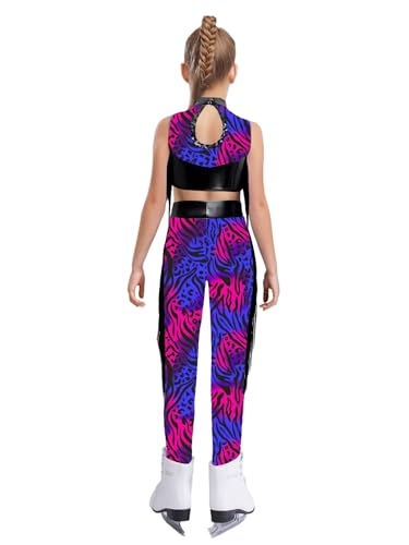 TiaoBug Girls 2Pcs Sparkle Dance Competition Outfit Shiny Glitter Latin Dance Crop Top and Leggings Set Black 10 Years2