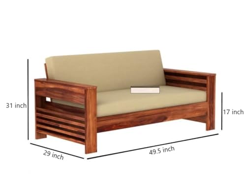 Image of Sheesham Wood 2 Seater Sofa with Side Pocket for Living Room Home || Solid Wood 2-Person Sofas Without Small Cushion Furniture for Guest Room Office (Natural Teak Finish)
