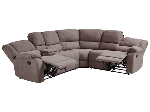 Beliani 5-Personen Ecksofa Stoffbezug beige Taupe Getränkehalter...