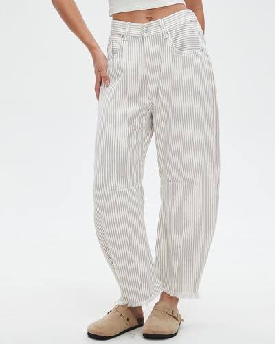 Kedera Women Stripe Barrel Jeans Casual Loose Denim Jeans Wide Leg Baggy Pants Mid Waist Boyfriend Jeans Y2k3