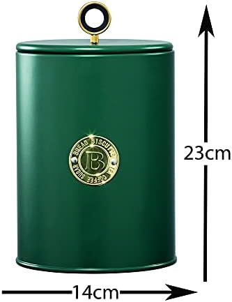 Daewoo Emerald Biscuit Tin KAS1821 Air Tight Lid Food Storage Container Cookie Jar With Embossed Motif Gold and Green 23cm Height x 14cm Diameter