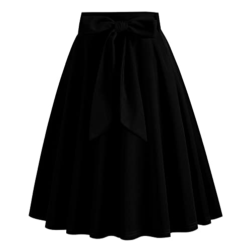 Abafip Women'S 1950S Retro Skirts Vintage Hepburn Style High Waist Flared A-Line Rockabilly Swing Party Skirt With Pocket Black Medium thumb #2