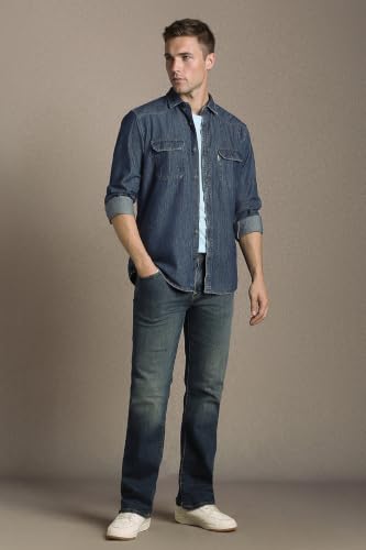 Image of Louis Philippe Men's Slim Fit Classic Denim Wash Stylized Fashion Full Sleeve Casual Shirt