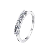 Homxi Anillo de Alianzas Oro Blanco 18K Mujer, Redondo con Diamante Creado de 0,5ct, Anillos Compromiso Plata Mujer, Tamaño 12(52mm)
