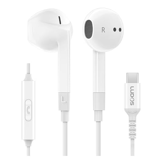 Ludos FEROX Auriculares USB C con Micrófono para iPhone 17 16 15 Pro MAX Plus Air iPad Pro Air, Garantía de 5 años, Auriculares Tipo C con Cable Samsung Galaxy S24 S23 S22 Ultra S21 FE S20 A53 A54