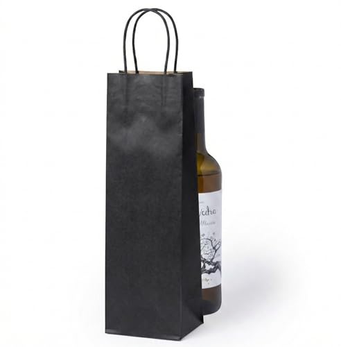 Vinak - Pack De 50 100 200 Bolsas De Botella De Vino De Papel - 11 X 36 X 10 Cm Bolsas Con Asa Resistentes Para Botellas 1l 50, Negro