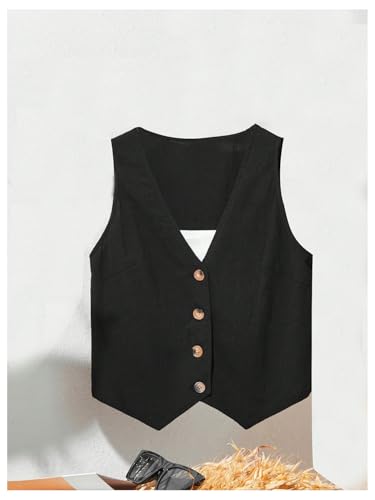 OYOANGLE Women's Button Front Sleeveless Blazer Vest V Neck Office Work Suit Vests Waistcoat3