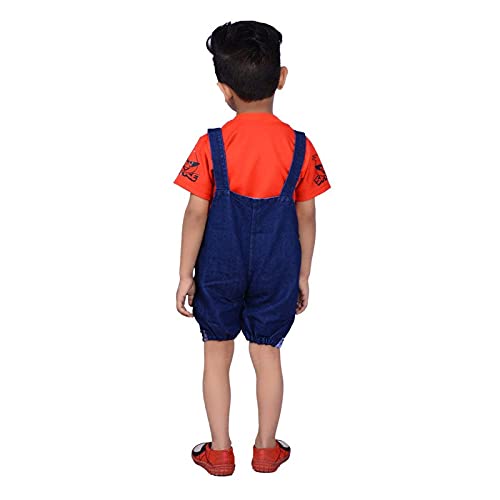 Image of FOCIL Baby Boy's and Baby Girl's Half Sleeve Fitta Denim Dungree With T-shirt for Kids
