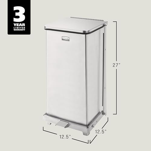 Image of Rubbermaid Commercial Products Defenders Biohazard Steel Trash Can Step-On 13 GAL Stainless Steel Hospital /Doctor's Office /Healthcare Facilities