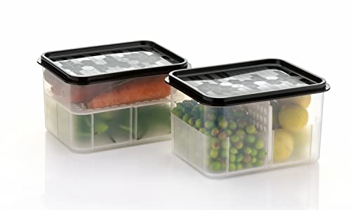 Image of Xiran Fridge Storage Containers, Storage Box for Kitchen, Refrigerator Organizer Containers, Kitchen Storage Box, 2 Partition, Fridge Storage Boxes, Pantry Organization (Pack of 6, 2300Ml)