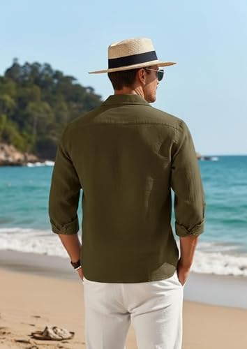 Image of Combo of Men's Casual Cotton Blend Shirt || Long Sleeve Button Down with Spread Collar | Lightweight Breathable Fabric | Stylish Solid Shirt for Beach, Office & Everyday Wear Pack of 2
