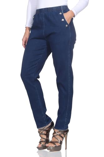 K-Milano Damen Schlupfjeans Stretch Jeans Jeanshose mit Gummizug Relaxed Schlupfhose Eingrifftaschen Krempelhose