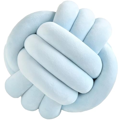 Cojín Decorativo con Nudos, Cojines Redondos Decorativo de Terciopelo,Almohada Decorativo para Sofá,Cojín Redondo para Dormitorio(Azul Claro,D: 22cm/8.6in)