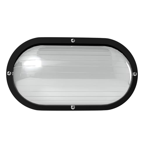 Image of KASTLITE Outdoor LED Bulkhead Light Fixture, 9.5W Energy Star 5000K Oval Wall Mount Nautical Lighting, Rust-Proof Polycarbonate Build for Wet Locations, Porch Patio Dock & Exterior Lights, FE101 /Black
