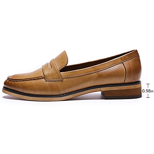 Image of Mona flying Women's Classy Leather Penny Loafer Dress Casual Slip on Flat Office Work Shoes for Ladies
