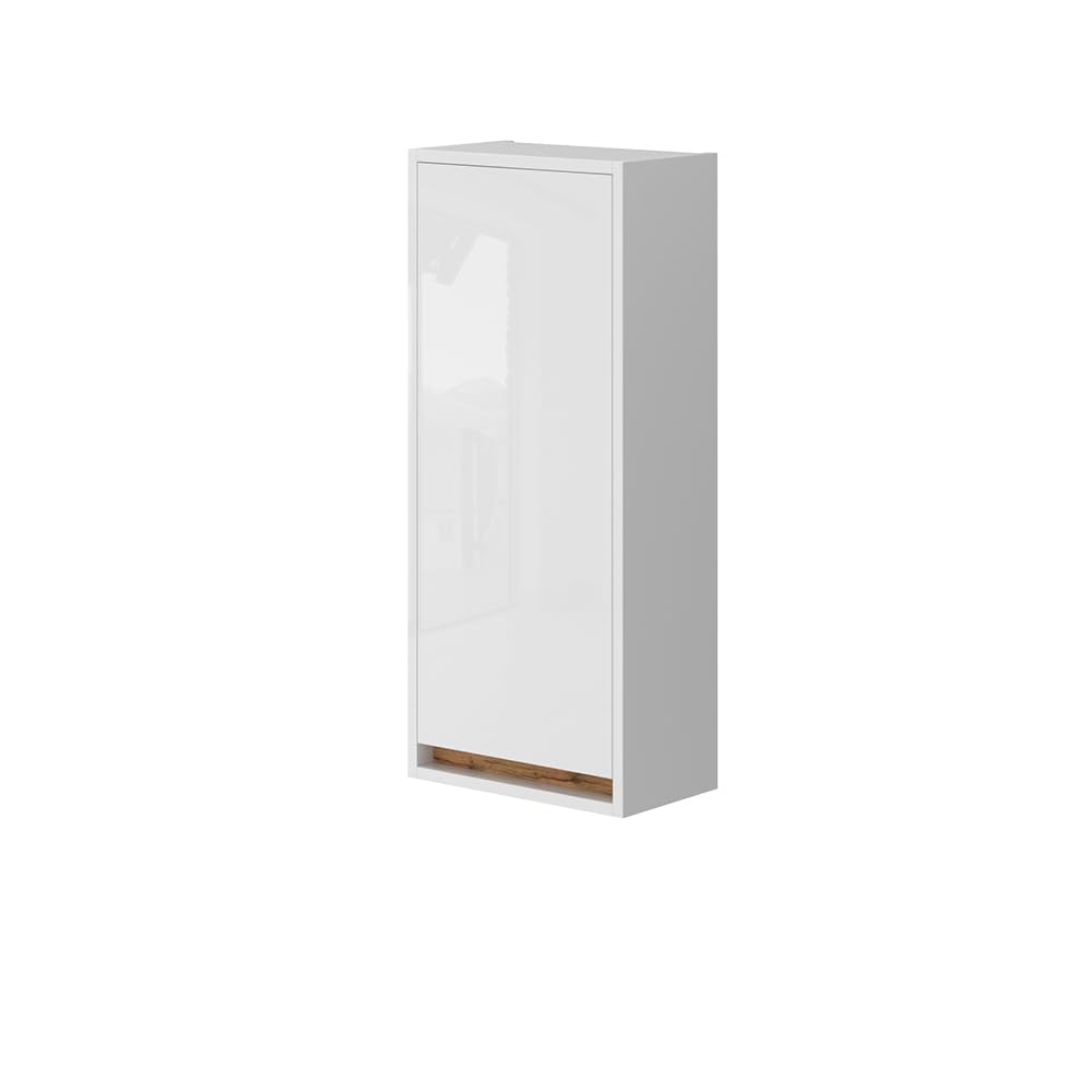 Vicco Armario de baño Detmold Blanco Brillo Intenso/Roble Dorado 81.6x35 cm | con puerta, apto para montaje en pared y combinable con la serie Detmold
