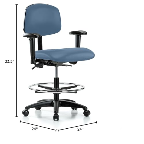 Image of Perch Multi-Task Office Chair with Adjustable Armrests and Foot Ring | Medium Bench Height 20-27 inch | Newport Fabric