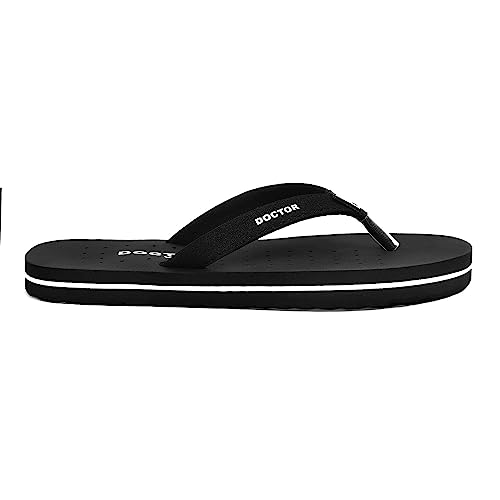 Image of Doctor Walk Orthopaedic Flip Flops, Black, Cushioned Footbed with Anti-Slip Sole Slipper for Women's