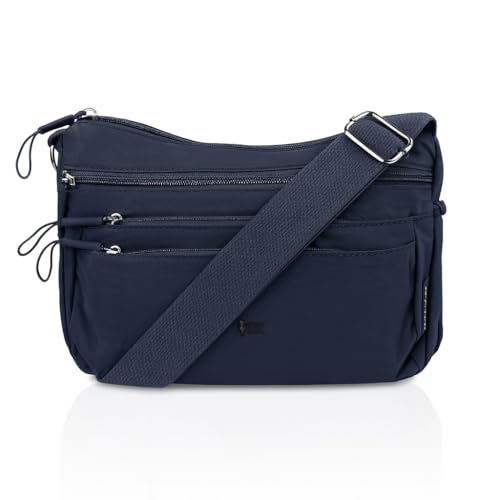 Bolsa Transversal Feminina Compacta e Leve com Alça Ajustável Múltiplos Bolsos com Zíper, Impermeável, Ideal para Viagem, Trabalho e Uso Diário (Azul)