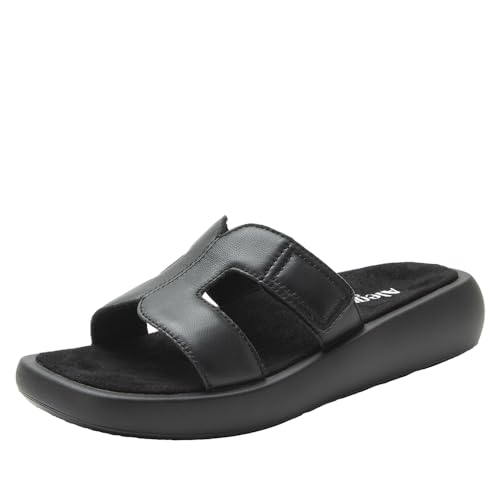 Alegria Women Portia Leather Square Toe Sandal Slide