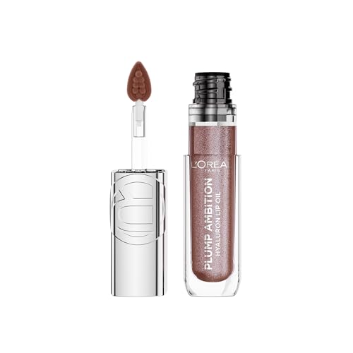 L'Oreal Paris Plump Ambition Hyaluron Lip Oil Shimmer, 24 HR Lip Gloss with Hyaluronic Acid, Volumizing Formula with Glass-Like Shine, Mauve Lights, 0.16 fl oz