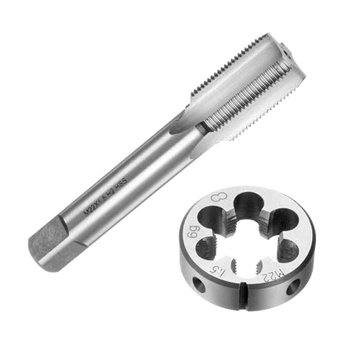 TOP-VIGOR 2pcs Tap and Die Set, Metric M22 x 1.5 Thread Taps & Round Die, Tapping Threading Tool Heavy Duty Tap & Die Kit for DIY, Repair, Cutting External and Internal Thread
