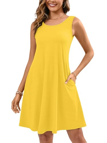 Image of KORSIS Summer Dress for Women Casual T Shirt Tank Dresses Sleeveless Swing Flowy Ladies Beach Vacation Sundress with Pocket