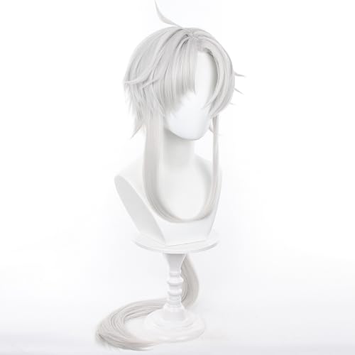 Image of Blad Anime White Wigs with Bangs Men Long Straight Wig with Ponytail for Women COS Game Cosplay Wigs Halloween,Christmas,Comic con,Game Show,Party