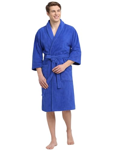 Image of CREEVA Luxury 100% Cotton Bathrobe for Men & Women | Super Soft Velour | Shawl Collar | Highly Absorbent | Ideal for Spa, Shower, Gym, Travel & Gifting