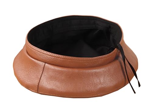 Gorro boina clásico de cuero PU para mujer color caramelo miniatura 6