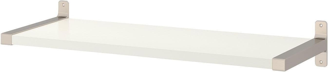 Wall Shelf, White Particleboard with Nickel Plated Aluminum Brackets, Modern Storage and Display Rack for Living Room, Bedroom or Office, Durable Space-Saving Shelf, 31.5 x 11.75 Inch