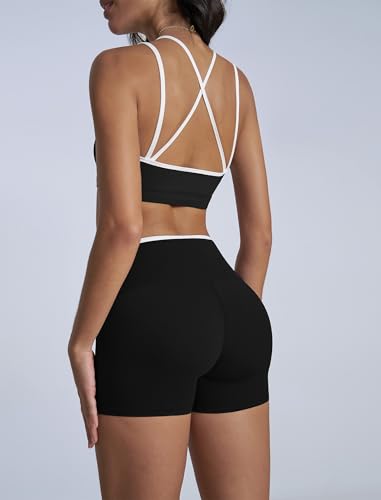 Sujetador deportivo para mujer y pantalones cortos de cintura alta en conjunto de ropa de yoga de dos piezas 2
