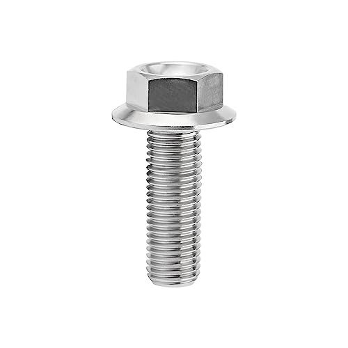 Image of Ti Screws M10 x 20 25 30 35 40 45 50 55 60 65 70 75 80 90 100mm 1.25 Pitch Titanium Flange Hex Bolt Pack of 4 (Silver, M10x25mm)