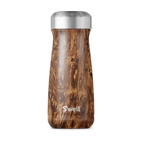 S'well Stainless Steel Traveler, 16oz, Teakwood, Triple Layered Vacuum Insulated Containers Keeps Drinks Cold for 24 Hours and Hot for 12, BPA Free, Easy Carrying On the Go